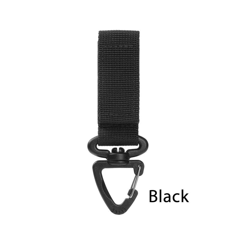 Black webbing buckle with durable clip for outdoor gear