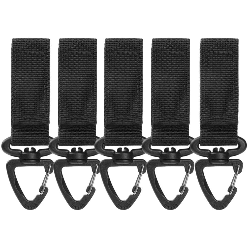 Set of 5 black webbing buckles with durable clips for outdoor gear