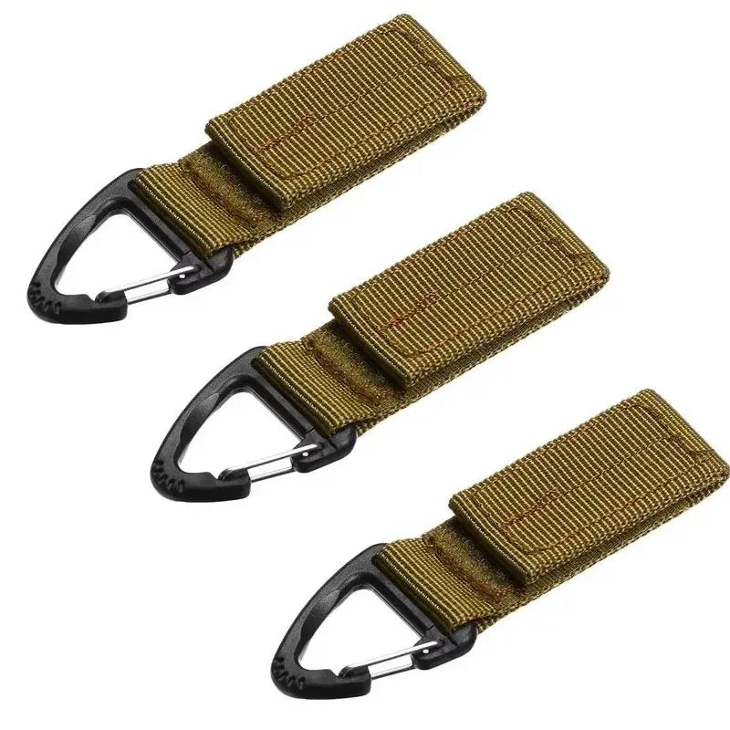 Webbing buckle in olive green for secure attachment and quick release