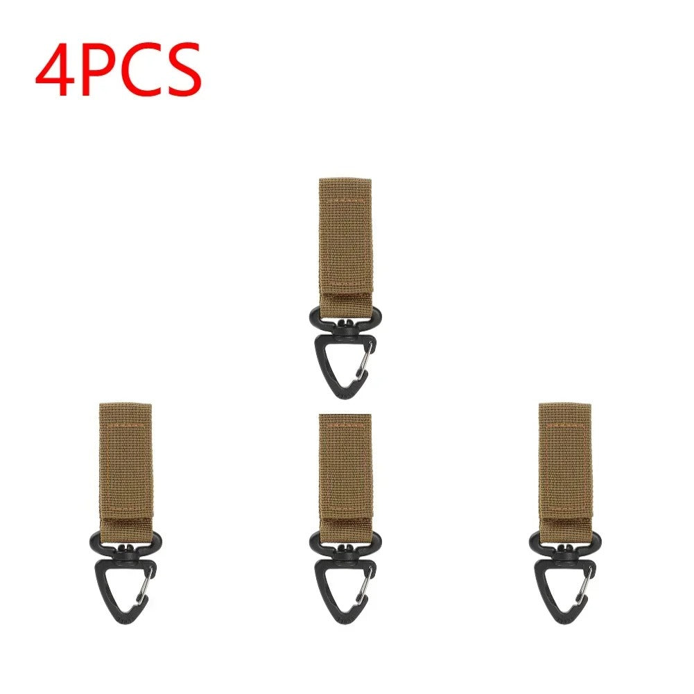 Set of 4 tan webbing buckles with durable metal clips for secure fastening