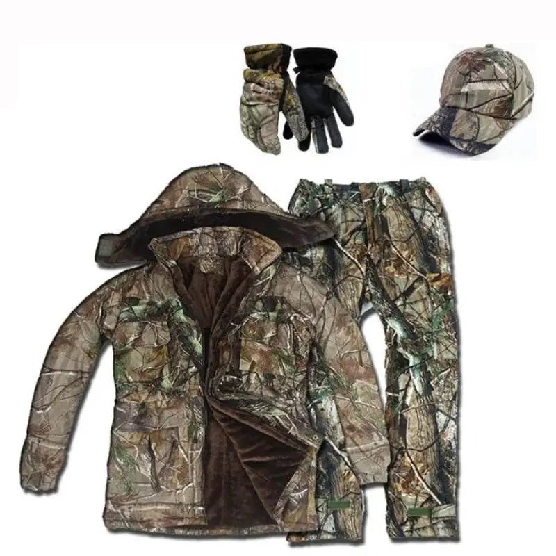 Camouflage winter camouflage jacket & pants set with gloves and cap for outdoor activities