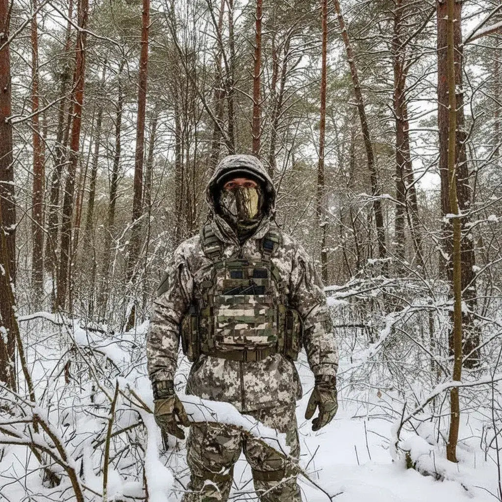 Winter camouflage jacket & pants for effective outdoor concealment