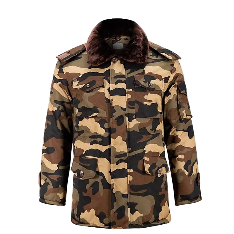 Camouflage Winter Outdoor Coat with Soft Fur Collar for Rugged Adventures