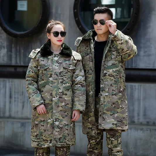Camouflage Winter Outdoor Coat with Warm Fur Collar for Cold Weather