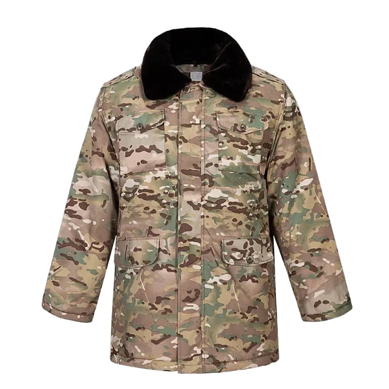 Camo Military Winter Outdoor Coat with Warm Faux Fur Collar for Cold Weather