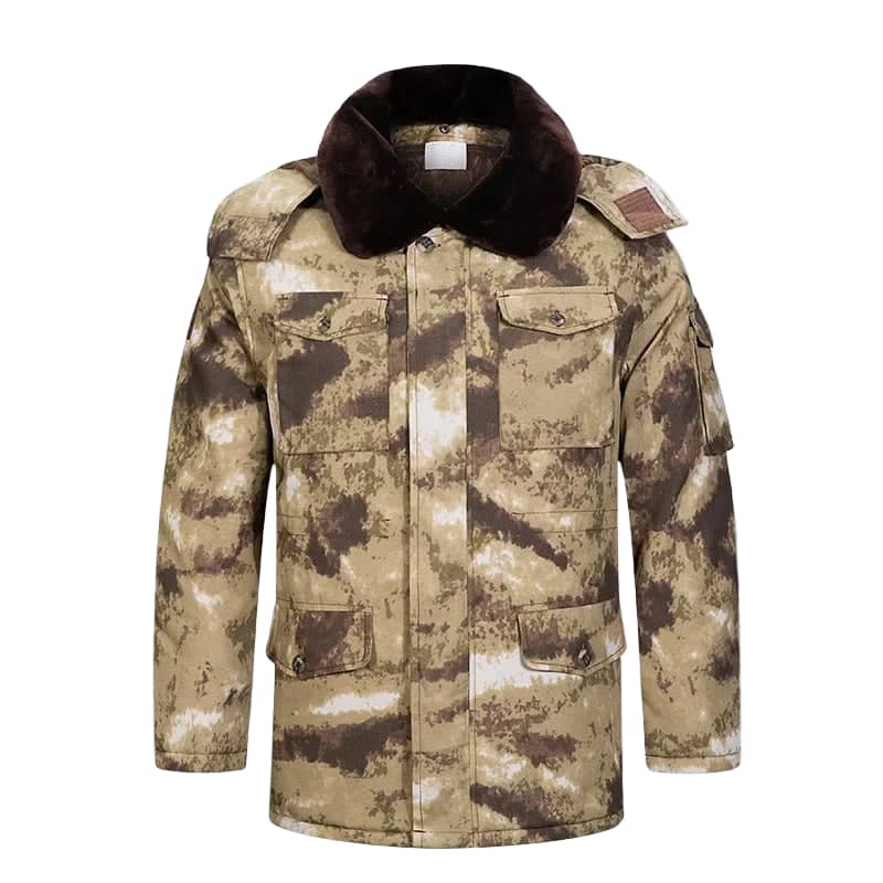 Camouflage Military Outdoor Coat with Warm Fur Collar for Winter Adventures
