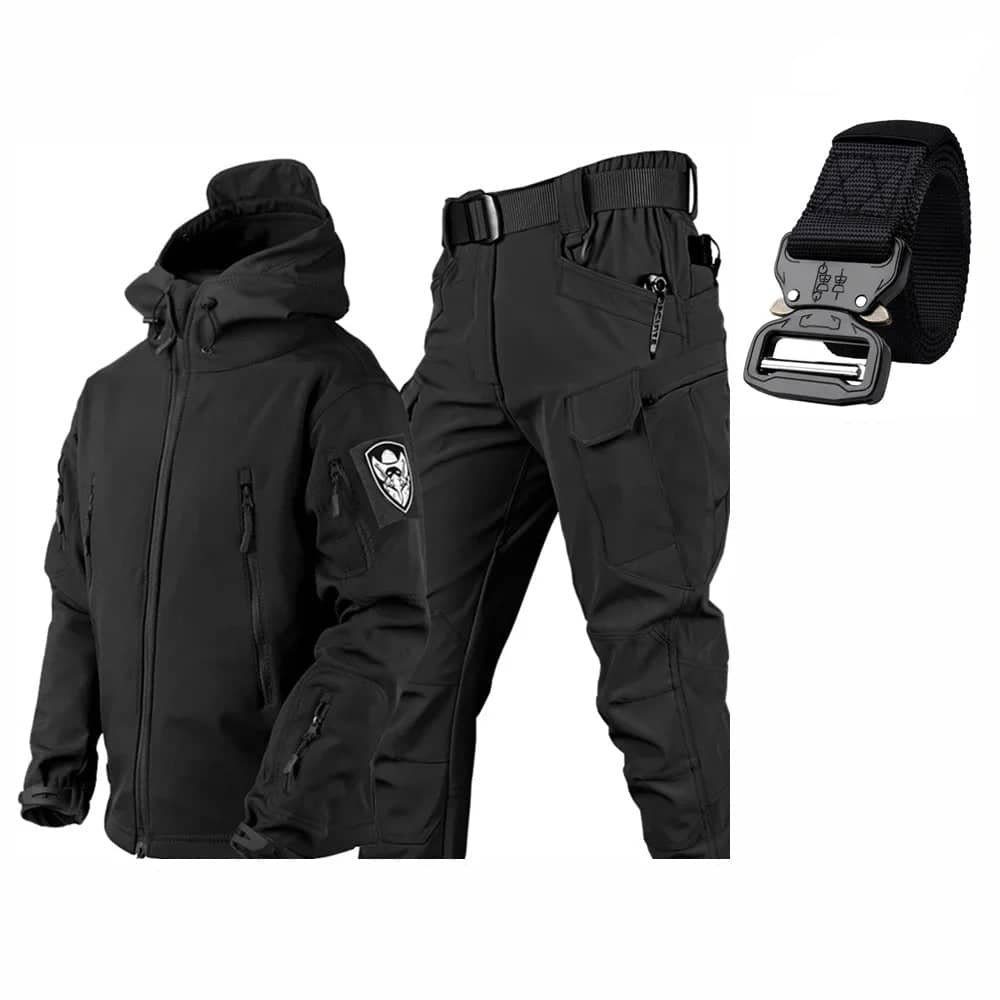 Black winter suit set for extreme weather protection and outdoor activities