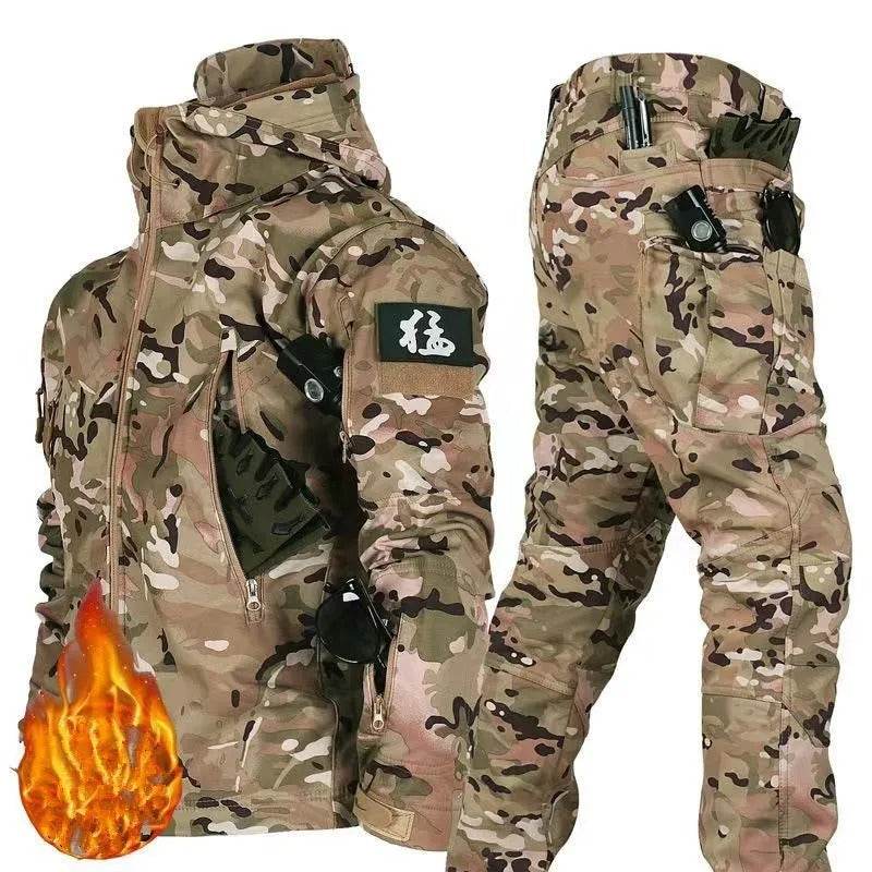 Camo winter suit set with multi-pocket design for cold weather activities