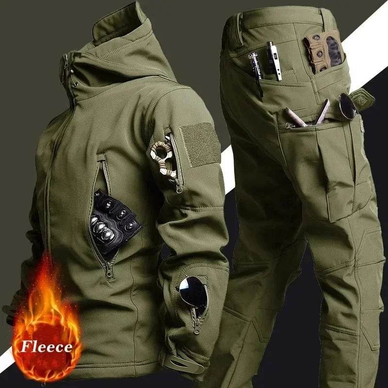 Military Green Winter Suit Set with Multiple Pockets for Outdoor Activities