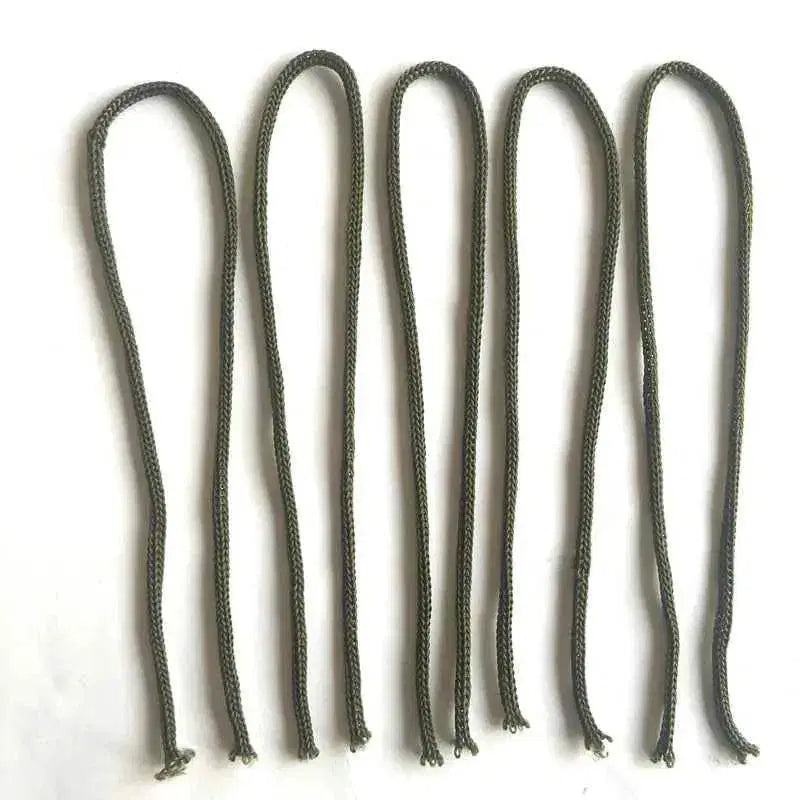 Six pieces of durable cords for securing woodland camouflage netting in outdoor settings