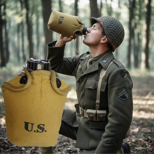 WW2 Army Canteen Kit in yellow, ideal for outdoor adventures