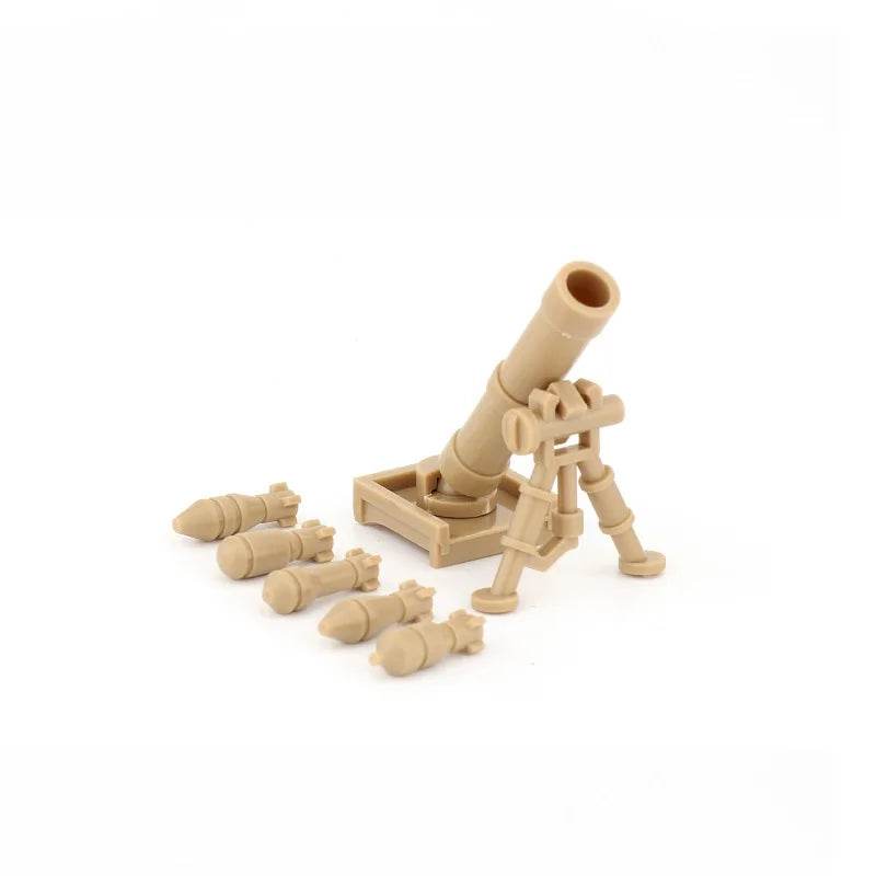 WW2 mortar toys model set with a detailed cannon and five artillery shells for immersive play