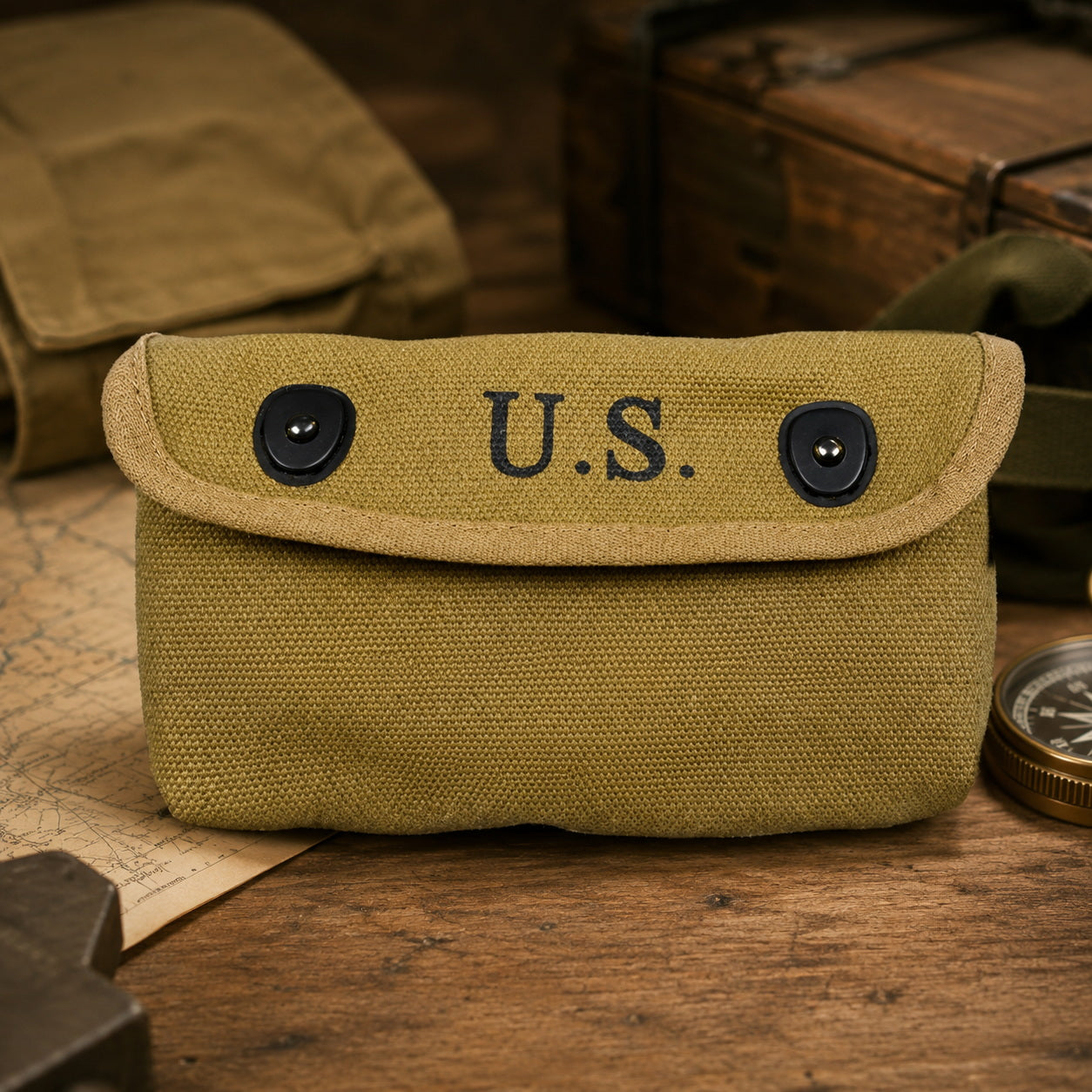 WW2 US tool kit cotton canvas pouch replica in tan khaki color for historical display and small tool storage