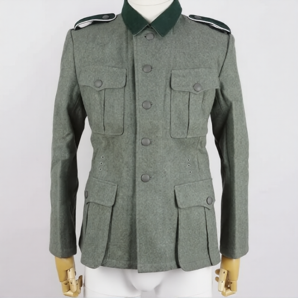 WWII M36 German Uniform in gray with four front pockets for collectors