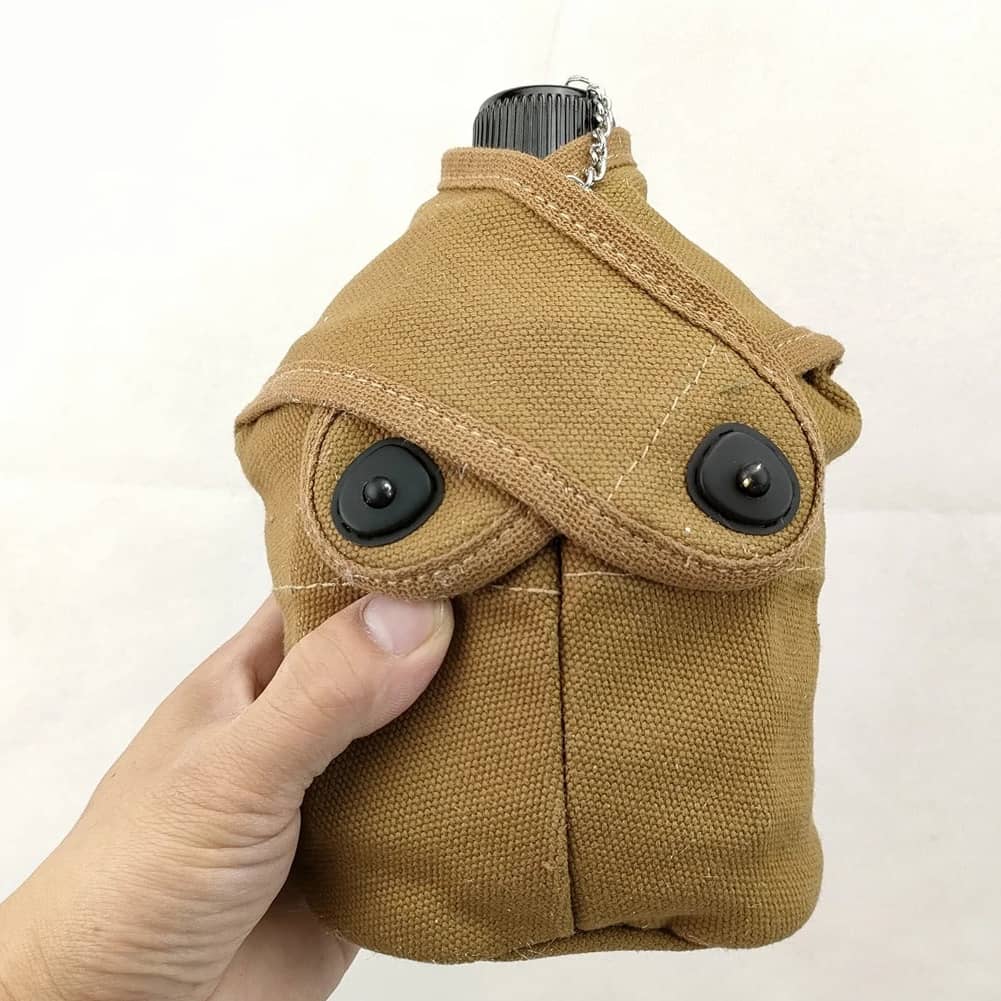 WWII marine canteen kettle in tan with durable fabric and practical design