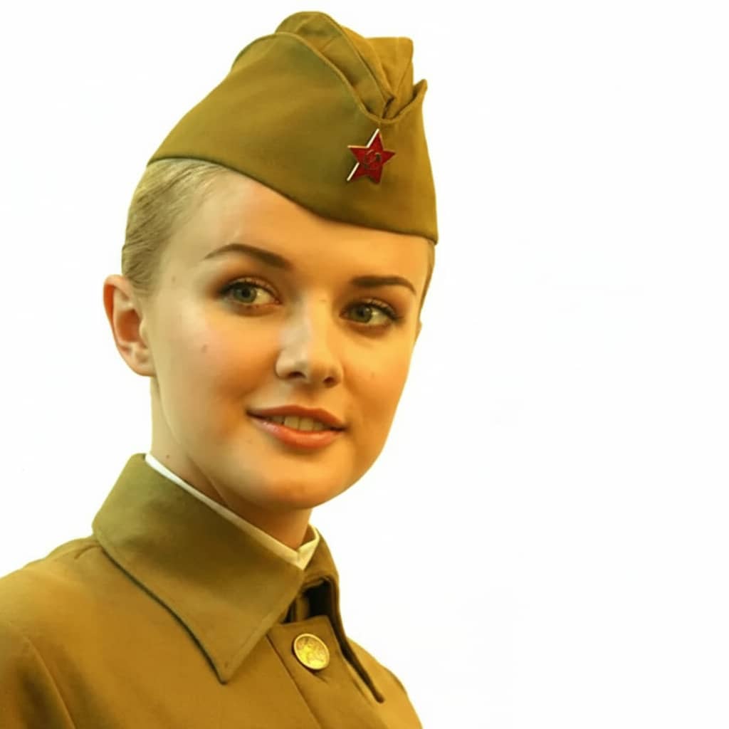WWII Soviet Army Pilotka side cap in olive green with red star badge