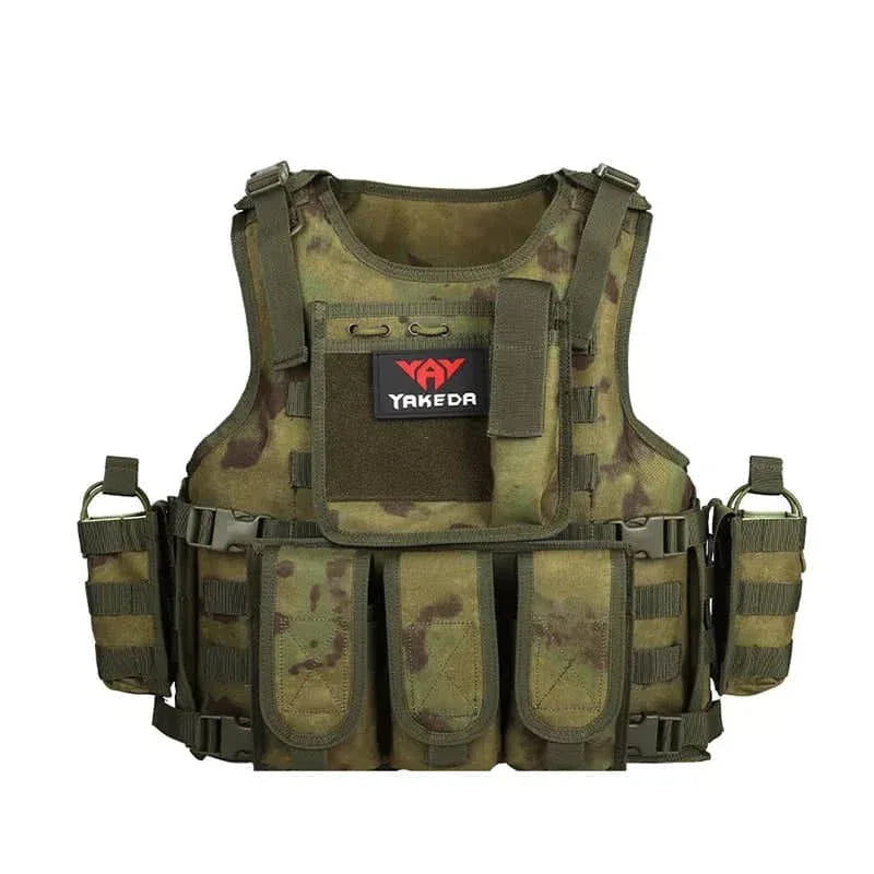 Yakeda tactical outdoor vest in camouflage with multiple pockets for gear storage and adjustable straps