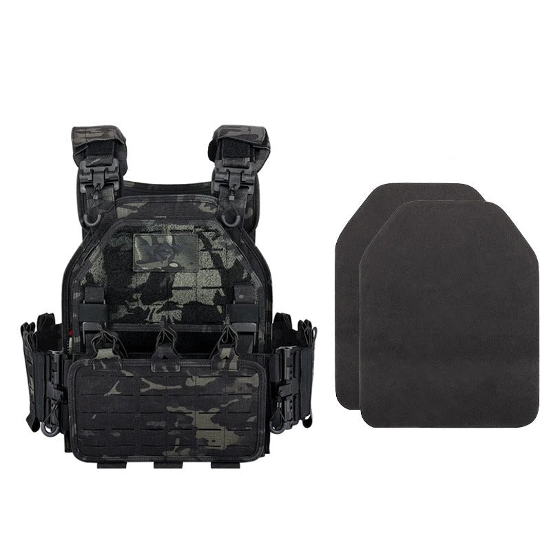 YAKEDA outdoor utility vest in black with added protective inserts for tactical use
