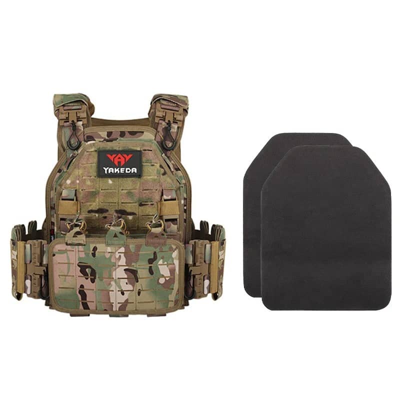 YAKEDA outdoor utility vest in camouflage with adjustable straps and included armor plates