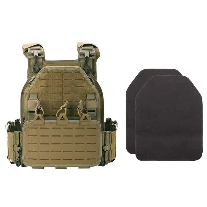 YAKEDA outdoor utility vest in tan, designed for tactical use with armor plates