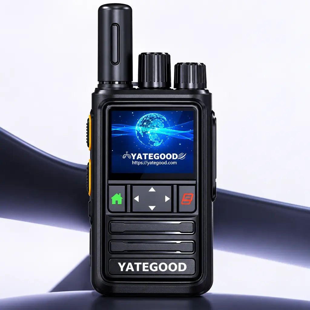 YATEGGOOD 4G walkie talkie in black with vibrant display for clear communication